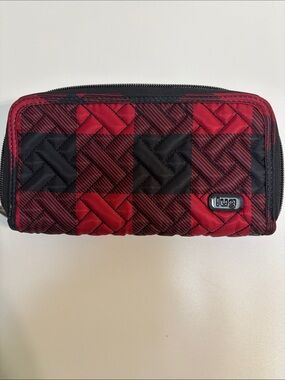 lug Handspring Red and Black Quilted Checkered Zip Wallet